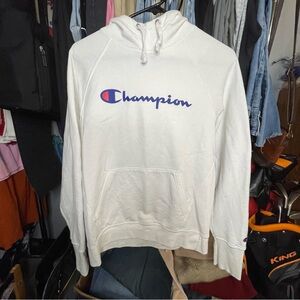 Champion Men's White Hoodie with Blue Logo